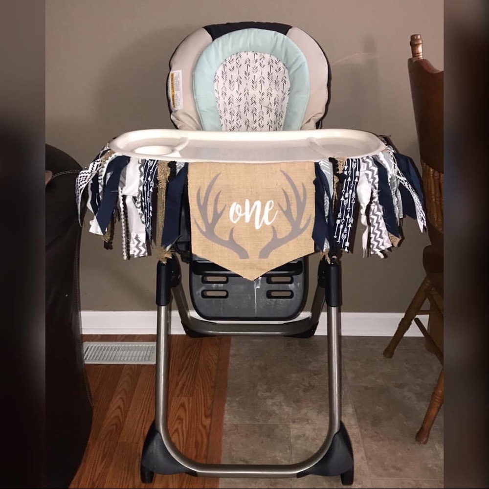 ONE Deer Antler Burlap, Rag, and Ribbon Banner